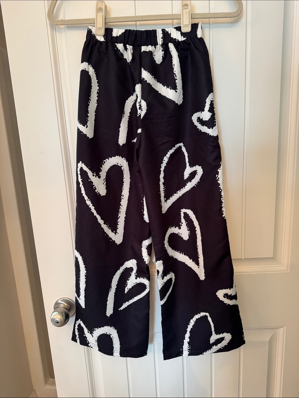 Black Wide Leg Pants with White Heart Print